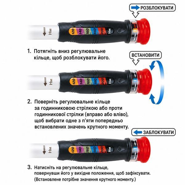 Ключ динамометричний 5-в-1 90-140 Нм із встановленим моментом затягування ANEA1614 TOPTUL ANEA1614 фото